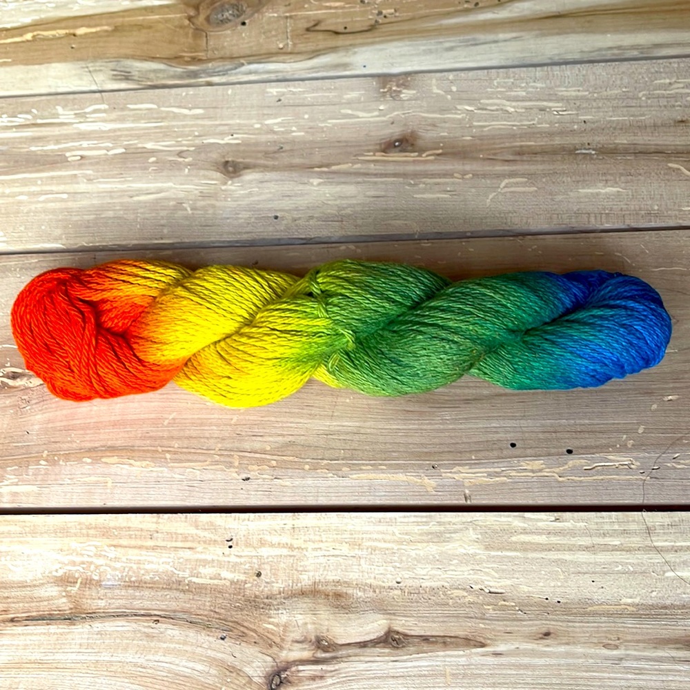 orange-yellow-green-blue colour-way, hand-dyed 4ply crochet cotton 50g